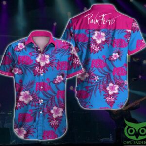 Pink Floyd Rock Band Pink Leaves Blue Hawaiian Shirt