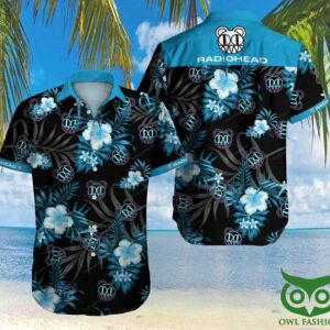 Radiohead Rock Band Blue Floral Black Hawaiian Shirt