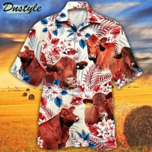 Red Angus Cattle Lovers American Flag Hawaiian Shirt