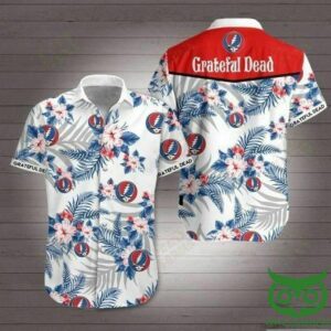 Rock Grateful Dead White And Light Pink Flowers Hawaiian Shirt