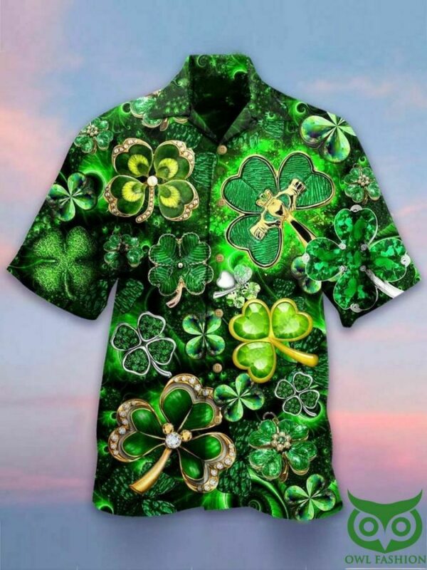 Saint Patrick Shamrock Irish Leaf Diamond Hawaiian Shirt