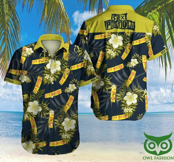 Sex Pistols Floral Light Yellow And Black Hawaiian Shirt