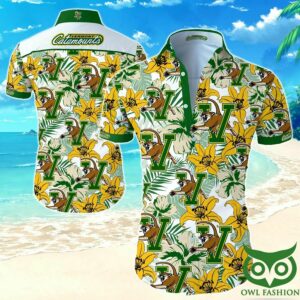 Vermont Catamounts White And Yellow Beige Flowers Hawaiian Shirt