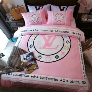 Louis Vuitton Logo Brand Bedding Set Bedspread Bedroom Home Decor Luxury