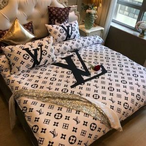 Louis Vuitton Logo Brand Bedding Set Bedroom Luxury Home Decor Bedspread