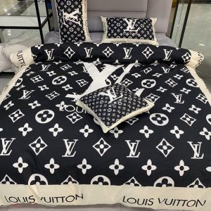 Louis Vuitton Logo Brand Bedding Set Luxury Bedroom Bedspread Home Decor