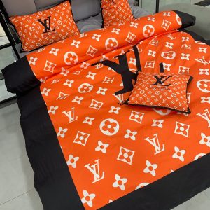 Louis Vuitton Logo Brand Bedding Set Bedspread Bedroom Home Decor Luxury