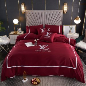 Louis Vuitton Logo Brand Bedding Set Bedspread Home Decor Luxury Bedroom