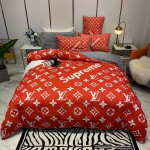 Louis Vuitton Logo Brand Bedding Set Bedspread Bedroom Luxury Home Decor