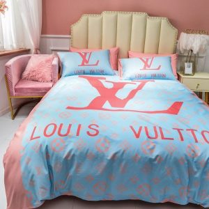 Louis Vuitton Logo Brand Bedding Set Bedspread Home Decor Bedroom Luxury