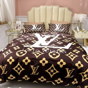 Louis Vuitton Logo Brand Bedding Set Luxury Bedroom Home Decor Bedspread