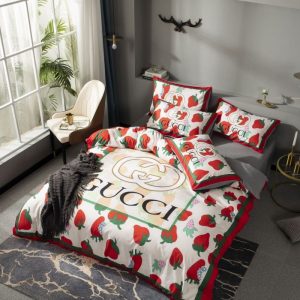 Gucci Logo Brand Bedding Set Bedroom Luxury Bedspread Home Decor