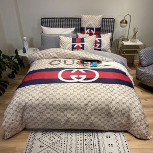 Gucci Logo Brand Bedding Set Bedspread Bedroom Home Decor Luxury