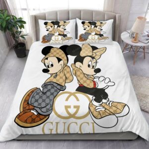 Gucci Mickey Mouse Wallpapers Logo Brand Bedding Set Luxury Bedspread Home Decor Bedroom