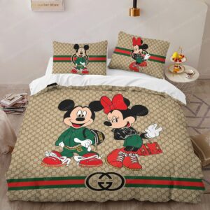 Gucci Mickey Mouse Logo Brand Bedding Set Bedspread Luxury Home Decor Bedroom