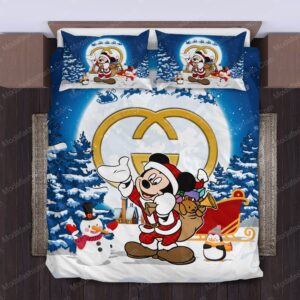 Mickey Pattern Gucci Logo Brand Bedding Set Bedroom Luxury Home Decor Bedspread