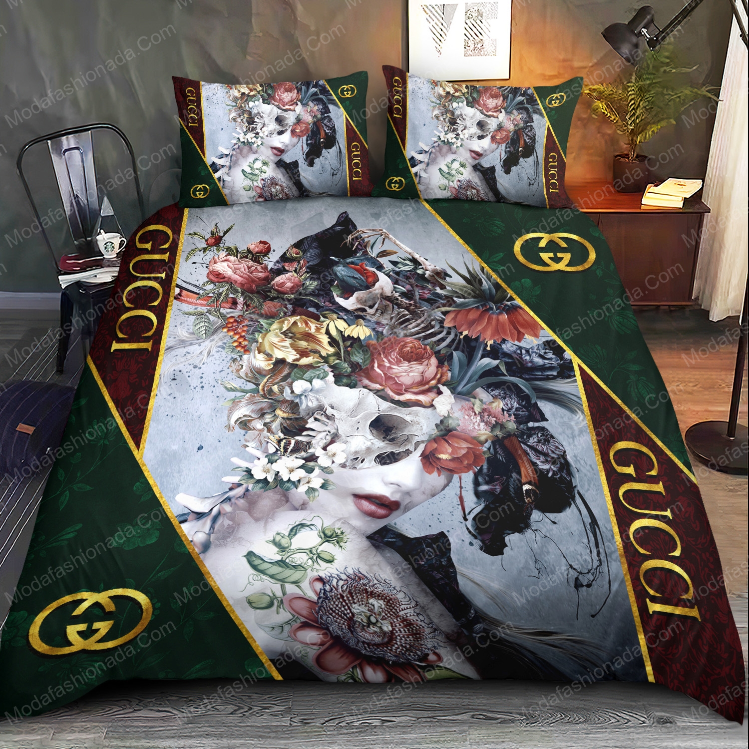 Dark Queen Guccitype Logo Brand Bedding Set Luxury Bedroom Bedspread Home Decor