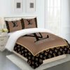 Dark Beige Black Full Louis Vuitton Logo Brand Bedding Set Bedspread Luxury Home Decor Bedroom