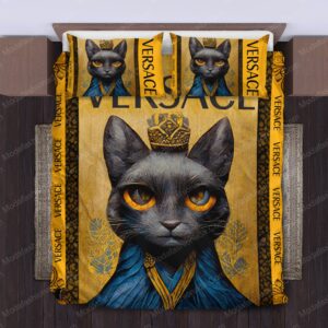 Black Cat Versace Logo Brand Bedding Set Luxury Home Decor Bedroom Bedspread