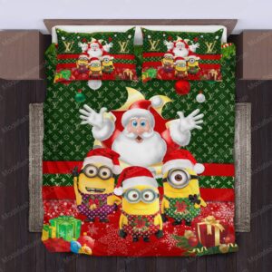 Minions Santa Claus Louis Vuitton Logo Brand Bedding Set Bedspread Bedroom Home Decor Luxury