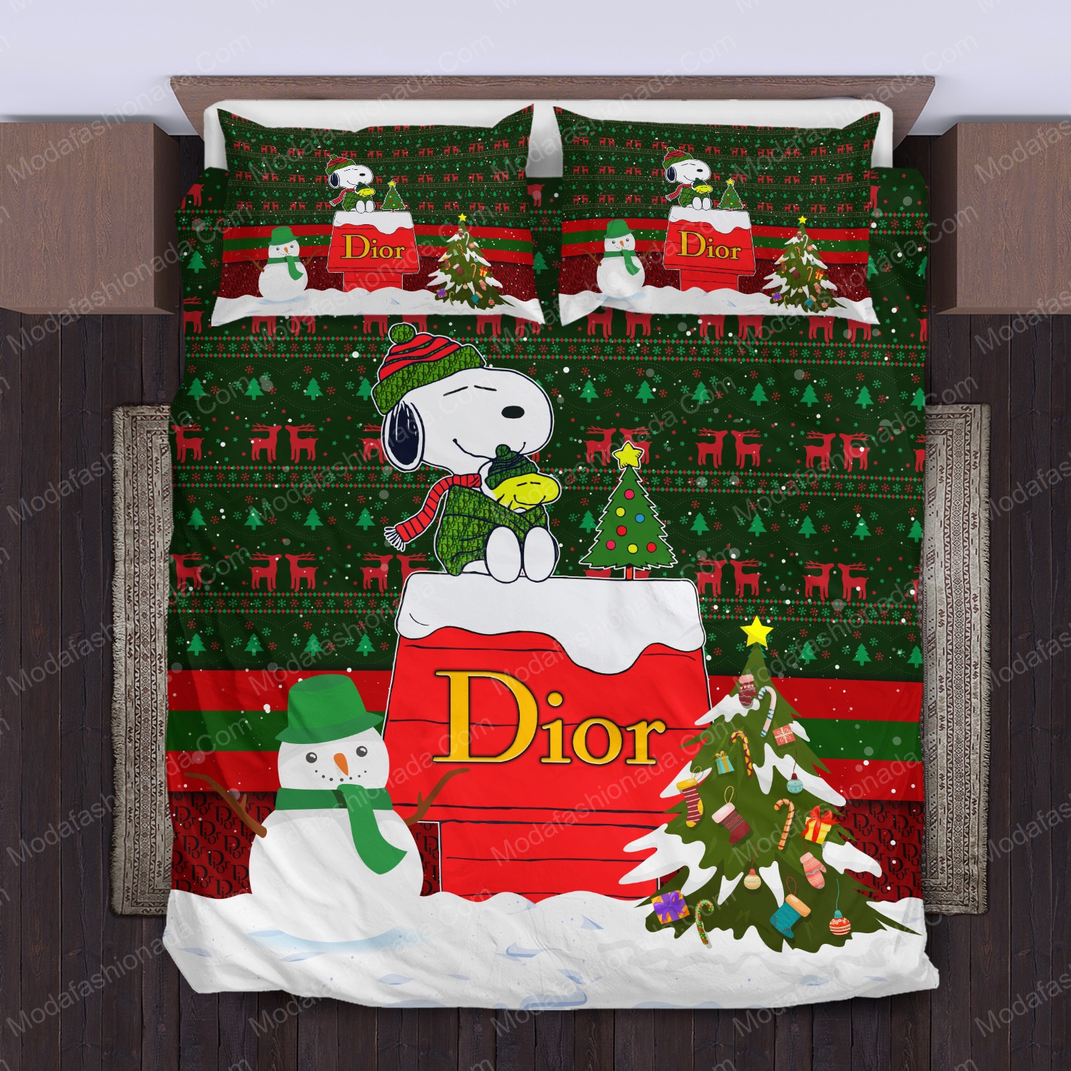 Snoopy Dog Dior Logo Brand Bedding Set Luxury Home Decor Bedspread Bedroom