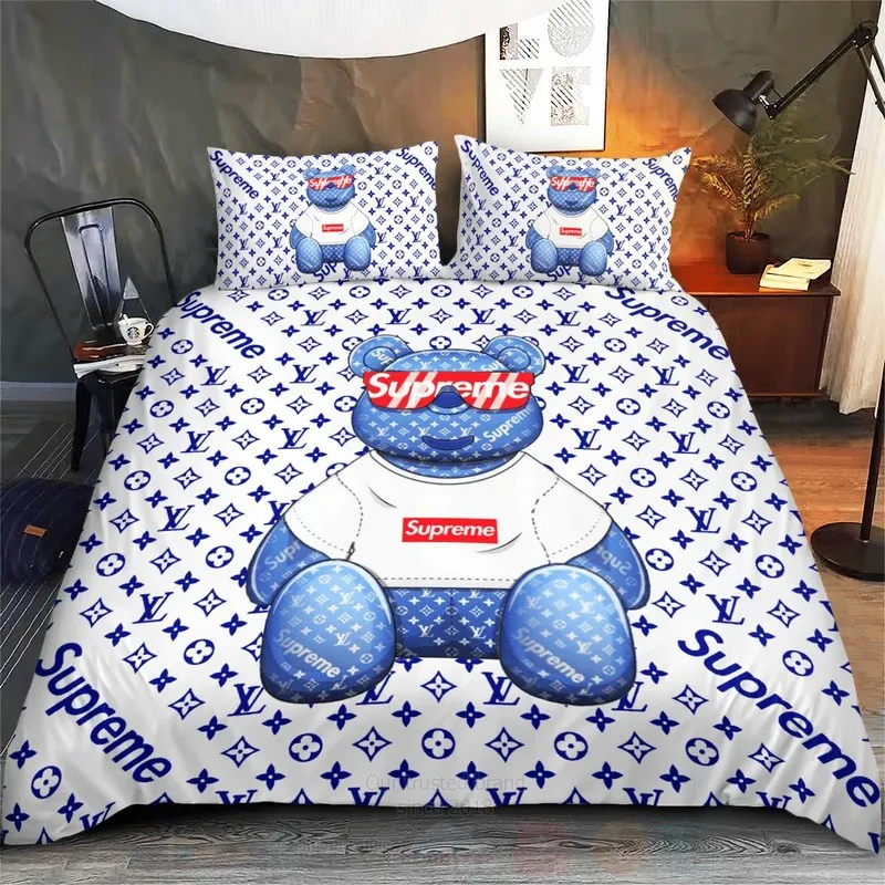 Louis Vuitton Bear Supreme Logo Brand Bedding Set Home Decor Bedspread Bedroom Luxury