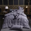 Louis Vuitton Grey Louis Vuitton Logo Brand Bedding Set Luxury Bedroom Home Decor Bedspread