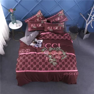 Gucci Red Wine Logo Brand Bedding Set Home Decor Luxury Bedspread Bedroom