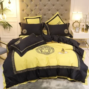 Gianni Versace Black Yellow Logo Brand Bedding Set Bedspread Bedroom Luxury Home Decor