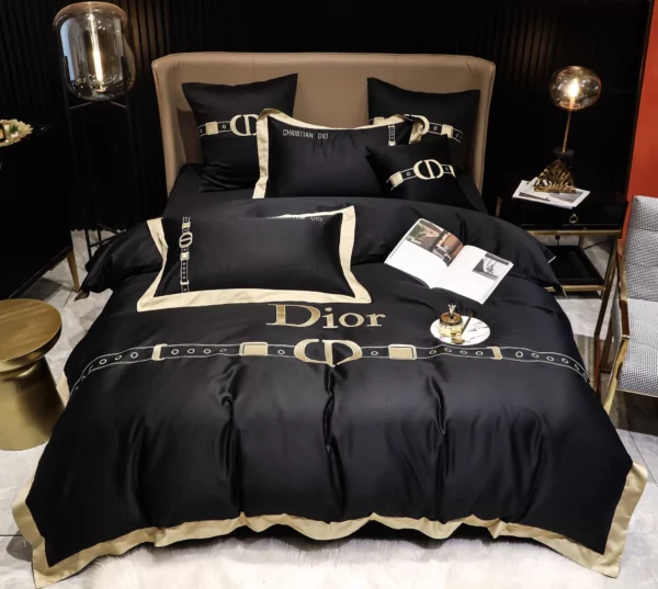 Dior Black Logo Brand Bedding Set Bedspread Luxury Home Decor Bedroom