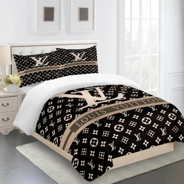 Louis Vuitton Logo Brand Bedding Set Luxury Home Decor Bedroom Bedspread