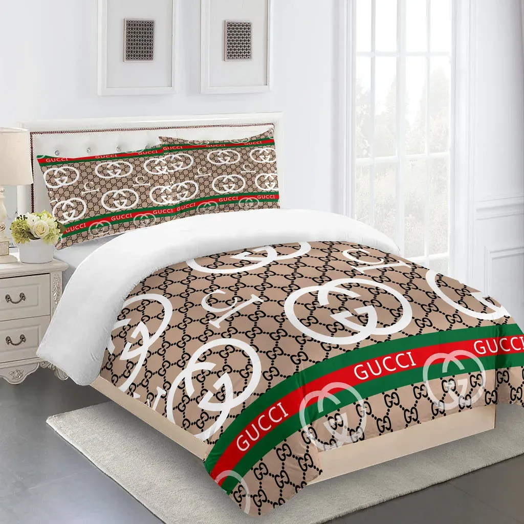 Gucci Logo Brand Bedding Set Bedspread Bedroom Luxury Home Decor