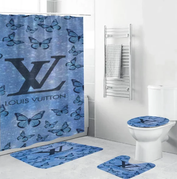 Louis Vuitton Lv Louis Vuitton Bigin Butterfly Background Bathroom Set Hypebeast Bath Mat Home Decor Luxury Fashion Brand