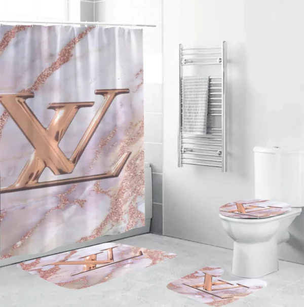 Louis Vuitton Lv Louis Vuitton Bronzein Marble Background Bathroom Set Bath Mat Hypebeast Luxury Fashion Brand Home Decor