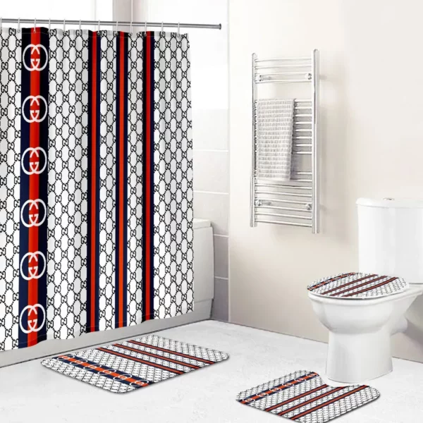 Gucci White Black Red Full Bathroom Set Hypebeast Bath Mat Home Decor Luxury Fashion Brand