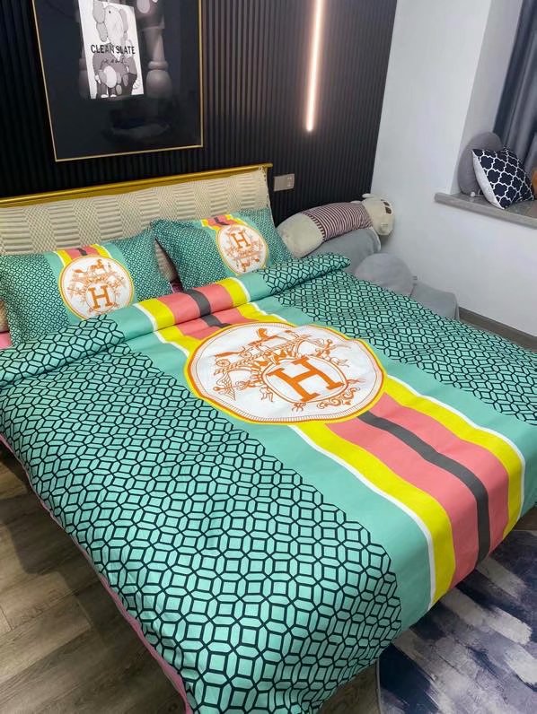 Hermes Logo Brand Bedding Set Bedroom Luxury Home Decor Bedspread