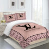 Full Pink And Black Louis Vuitton Logo Brand Bedding Set Bedroom Bedspread Home Decor Luxury