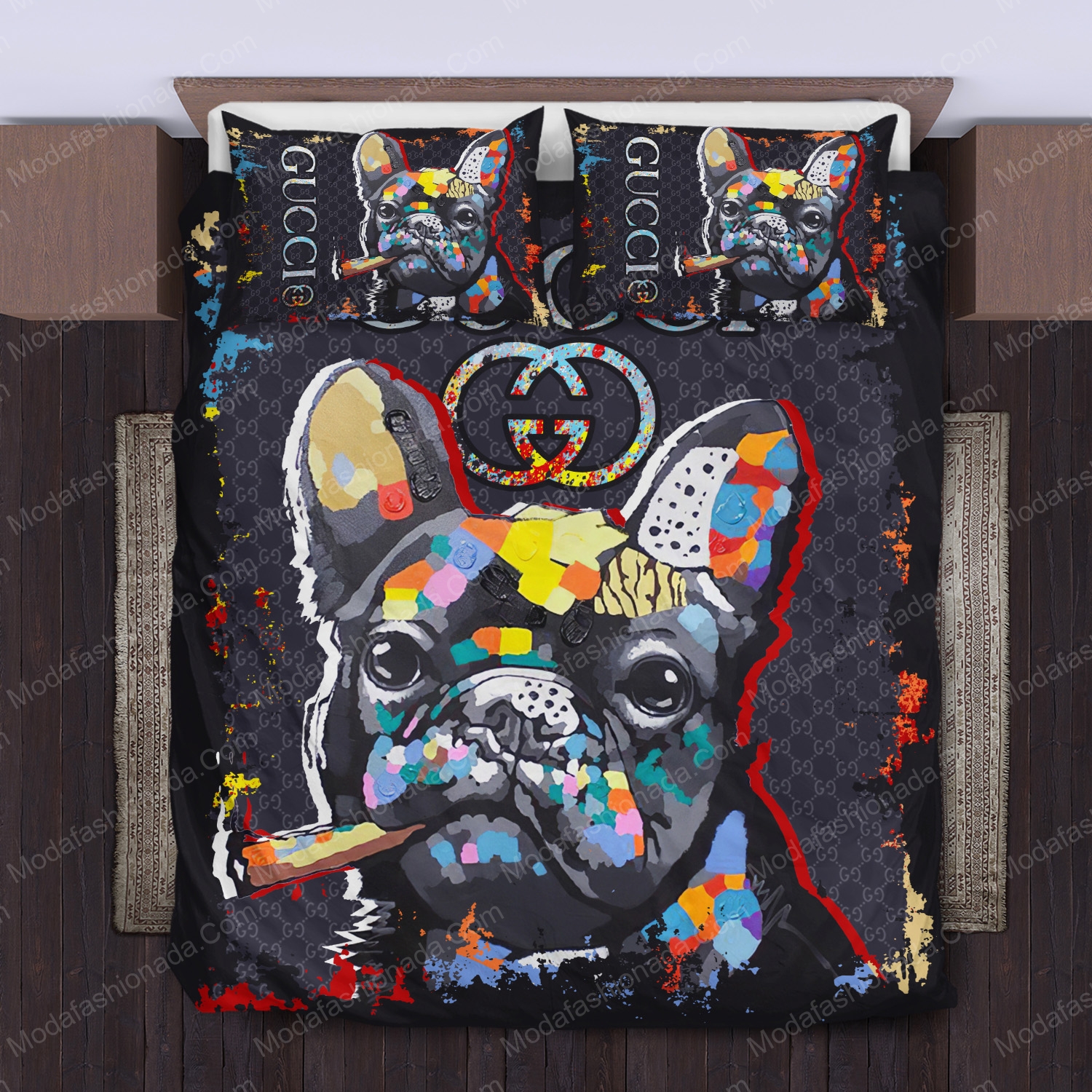 Gucci Bulldogs Logo Brand Bedding Set Bedspread Luxury Bedroom Home Decor