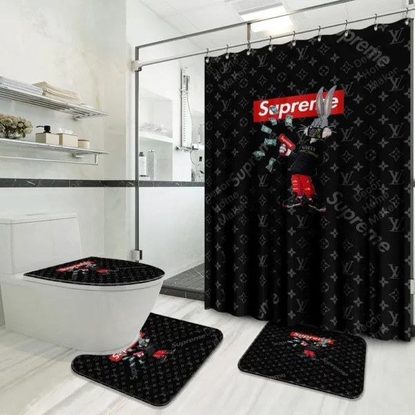 Louis Vuitton Lv Louis Vuitton And Supreme French Dc Bathroom Set Luxury Fashion Brand Hypebeast Bath Mat Home Decor