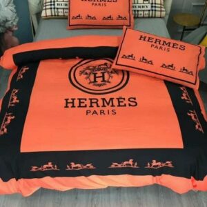 Hermes Paris Logo Brand Bedding Set Home Decor Luxury Bedspread Bedroom