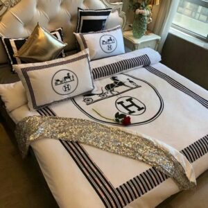 Hermes Paris Logo Brand Bedding Set Bedroom Bedspread Home Decor Luxury