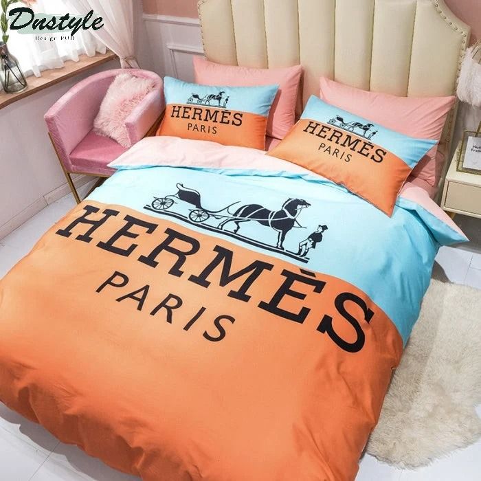 Hermes Paris Logo Brand Bedding Set Luxury Bedspread Home Decor Bedroom