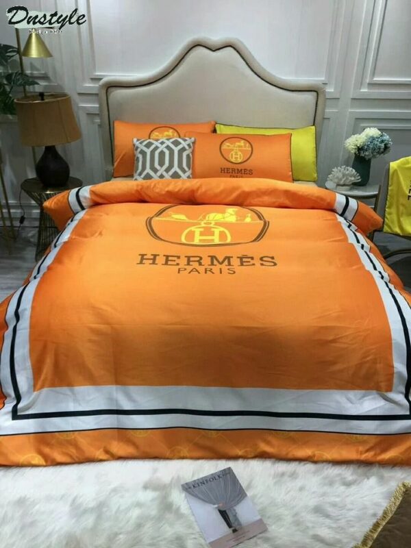 Hermes Paris Logo Brand Bedding Set Bedspread Home Decor Luxury Bedroom