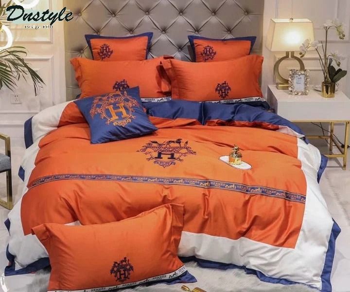 Hermes Paris Logo Brand Bedding Set Home Decor Bedspread Luxury Bedroom