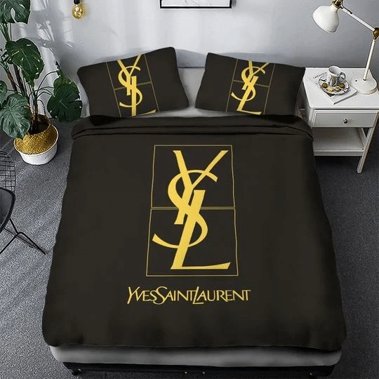 Yves Saint Laurent Logo Brand Bedding Set Bedspread Bedroom Luxury Home Decor