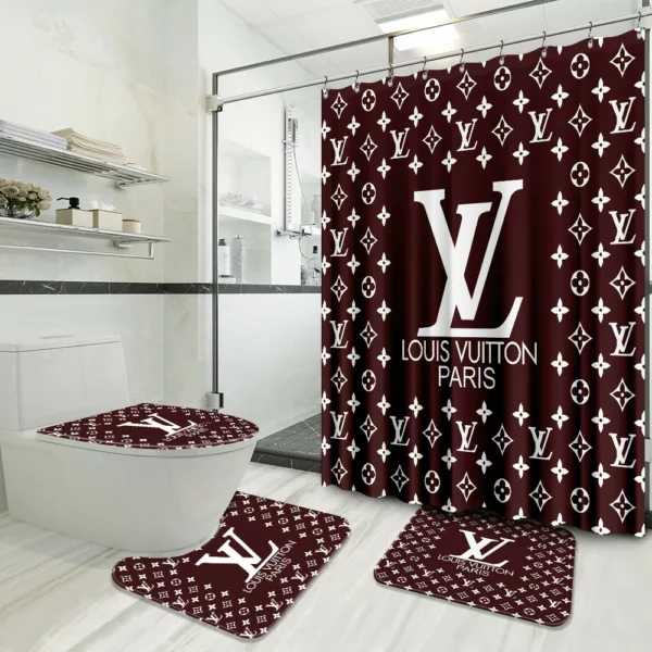 Louis Vuitton Dark Red Bathroom Set Home Decor Hypebeast Luxury Fashion Brand Bath Mat