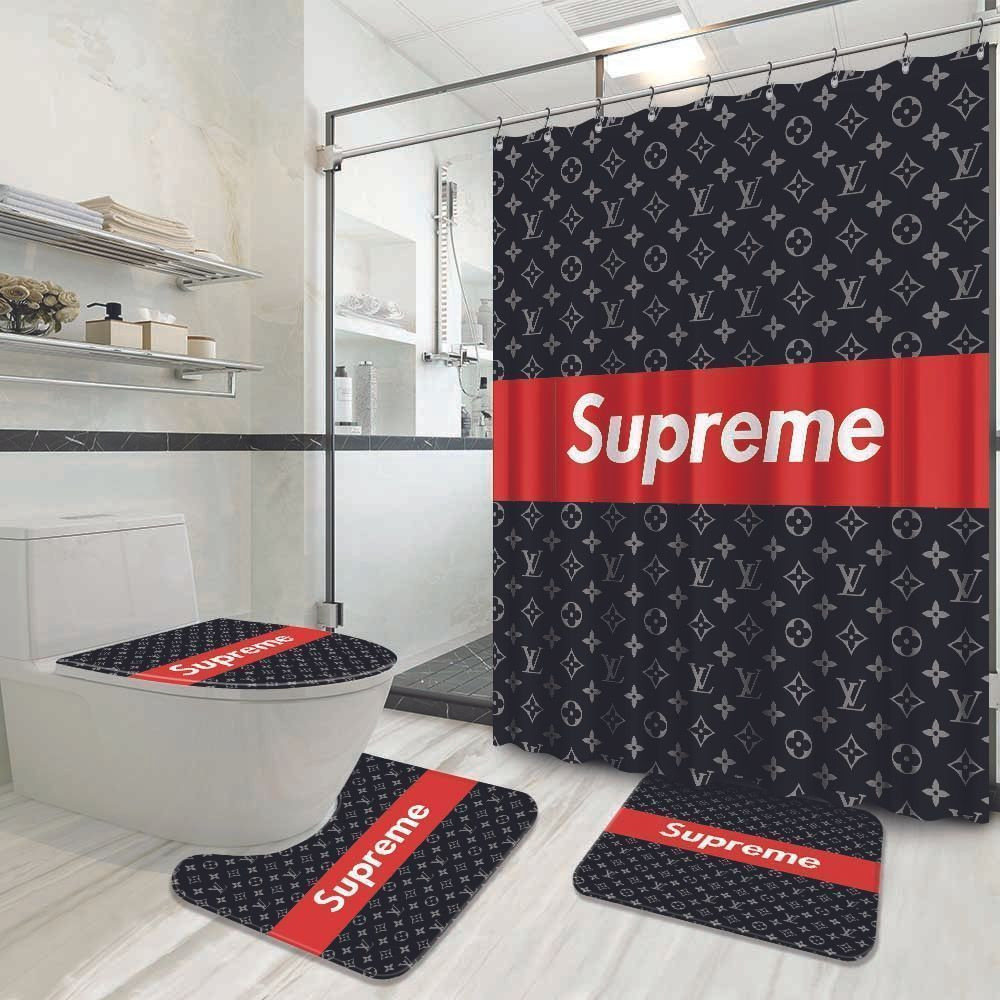 Louis Vuitton Supreme Bathroom Set Bath Mat Home Decor Luxury Fashion Brand Hypebeast