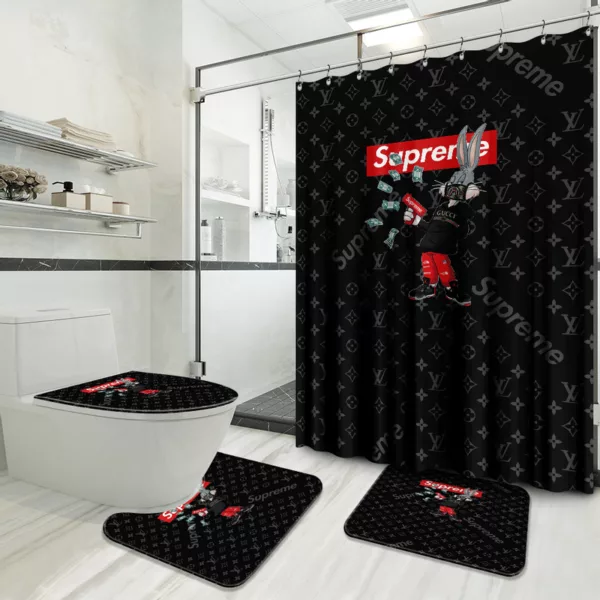 Louis Vuitton Supreme Rabbit Money Bathroom Set Hypebeast Luxury Fashion Brand Home Decor Bath Mat