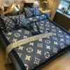 Louis Vuitton Blue And Black Logo Brand Bedding Set Luxury Bedspread Home Decor Bedroom