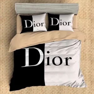 Dior Black And White Logo Brand Bedding Set Luxury Bedspread Bedroom Home Decor